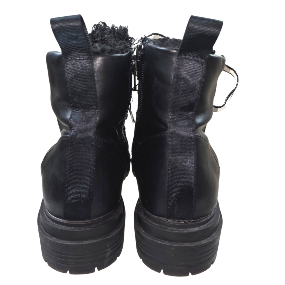 Express Sherpa Lined Black Combat Moto Boots In 8 - Picture 3 of 4